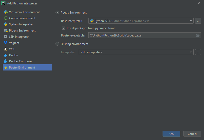 PyCharm Poetry Environment